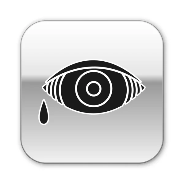 Μαύρο κοκκινωπό μάτι λόγω ιογενούς, βακτηριακής ή αλλεργικής επιπεφυκίτιδας εικονίδιο απομονώνονται σε λευκό φόντο. Ασημένιο τετράγωνο κουμπί. Εικονογράφηση διανύσματος — Διανυσματικό Αρχείο