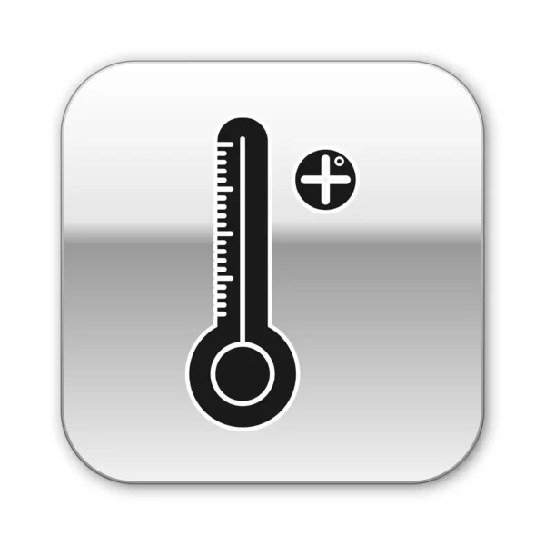 Termómetro digital Black Medical para icono de examen médico aislado sobre fondo blanco. Botón cuadrado plateado. Ilustración vectorial — Vector de stock