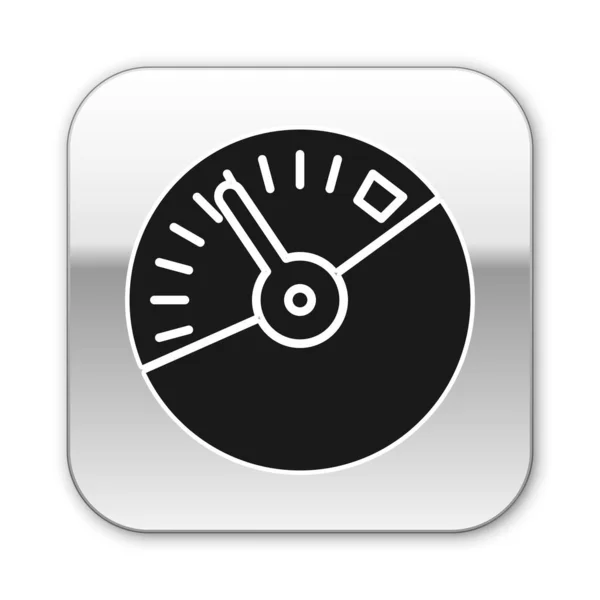 Black Speedometer icon isolated on white background. Silver square button. Vector Illustration — 스톡 벡터