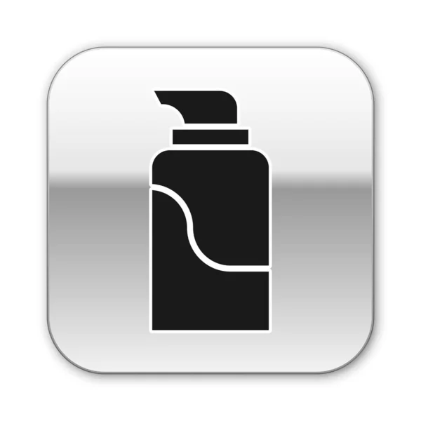 Black Cream of lotion cosmetische buis pictogram geïsoleerd op witte achtergrond. Lichaamsverzorging producten voor mannen. Zilveren vierkante knop. Vector Illustratie — Stockvector