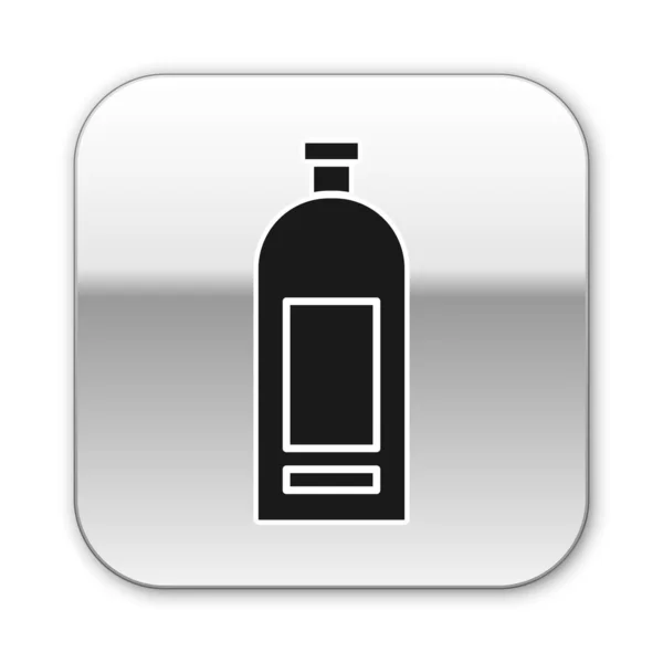 Czarna Butelka ikony szamponu odizolowana na białym tle. Srebrny przycisk. Ilustracja wektora — Wektor stockowy