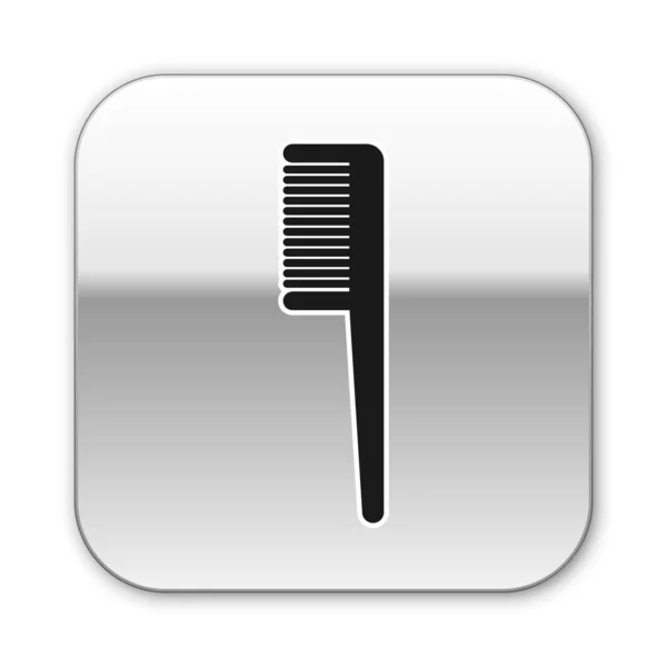 Black Hairbrush Symbol isoliert auf weißem Hintergrund. Haarschild kämmen. Friseur-Symbol. Silberner quadratischer Knopf. Vektorillustration — Stockvektor