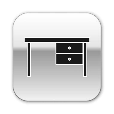 Siyah Ofis masa simgesi beyaz arkaplanda izole edildi. Gümüş kare düğme. Vektör İllüstrasyonu