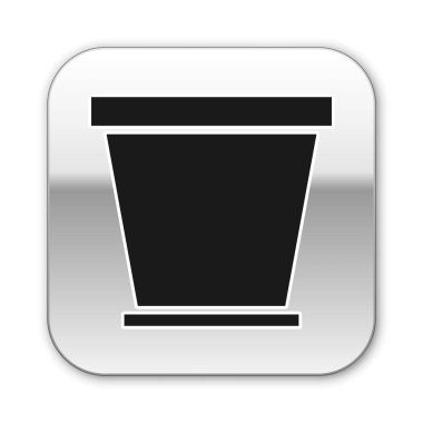 Siyah saksı simgesi beyaz arkaplanda izole edildi. Gümüş kare düğme. Vektör İllüstrasyonu