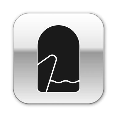 Siyah Noel eldiveni simgesi beyaz arkaplanda izole edilmiş. Gümüş kare düğme. Vektör İllüstrasyonu