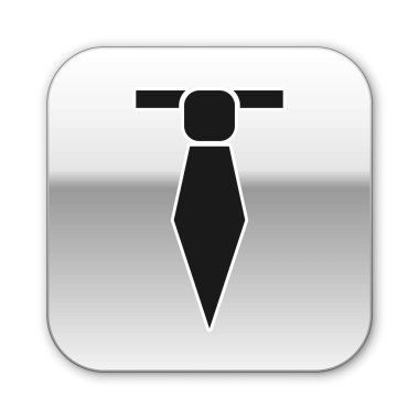 Siyah Kravat simgesi beyaz arka planda izole. Kravat ve boyun bezi sembolü. Gümüş kare düğme. Vektör İllüstrasyonu