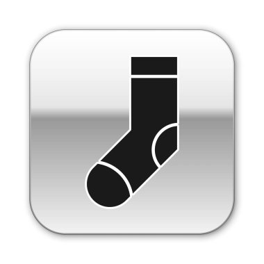 Siyah Çorap simgesi beyaz arka planda izole edildi. Gümüş kare düğme. Vektör İllüstrasyonu