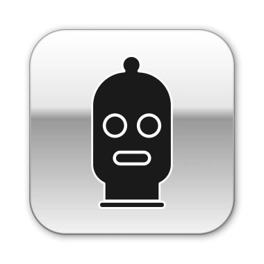 Siyah kar maskesi simgesi beyaz arkaplanda izole edilmiş. Kış sporları için bir parça kıyafet ya da bir suçlu ya da hırsız için bir maske. Gümüş kare düğme. Vektör İllüstrasyonu