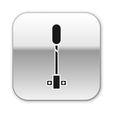 Siyah Meşale alev simgesi beyaz arkaplanda izole edildi. Sembol ateşi sıcak, alev gücü, alev ve ısı. Gümüş kare düğme. Vektör İllüstrasyonu