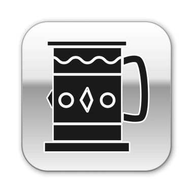 Beyaz arkaplanda siyah tahta sabıka simgesi var. Gümüş kare düğme. Vektör İllüstrasyonu