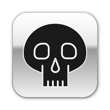 Siyah Kafatası simgesi beyaz arkaplanda izole edildi. Gümüş kare düğme. Vektör İllüstrasyonu