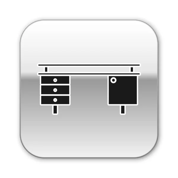 Ícone de mesa Black Office isolado no fundo branco. Botão quadrado de prata. Ilustração vetorial —  Vetores de Stock
