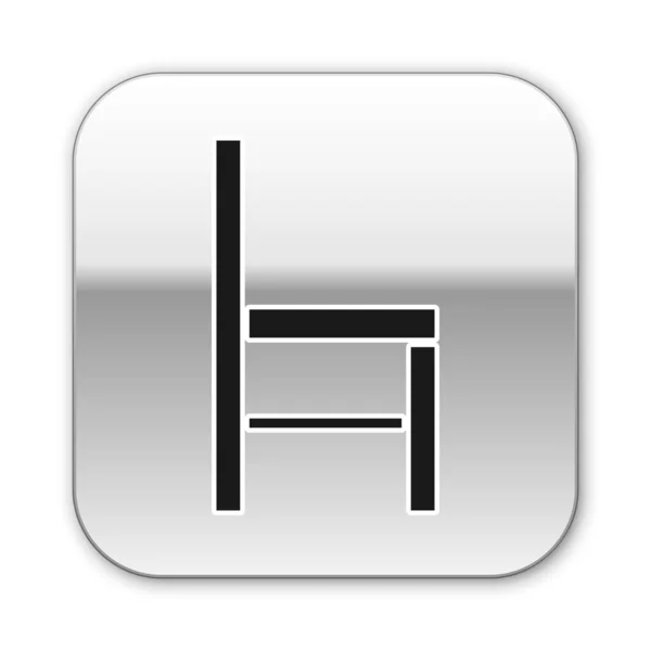 Μαύρο εικονίδιο καρέκλας απομονωμένο σε λευκό φόντο. Ασημένιο τετράγωνο κουμπί. Εικονογράφηση διανύσματος — Διανυσματικό Αρχείο