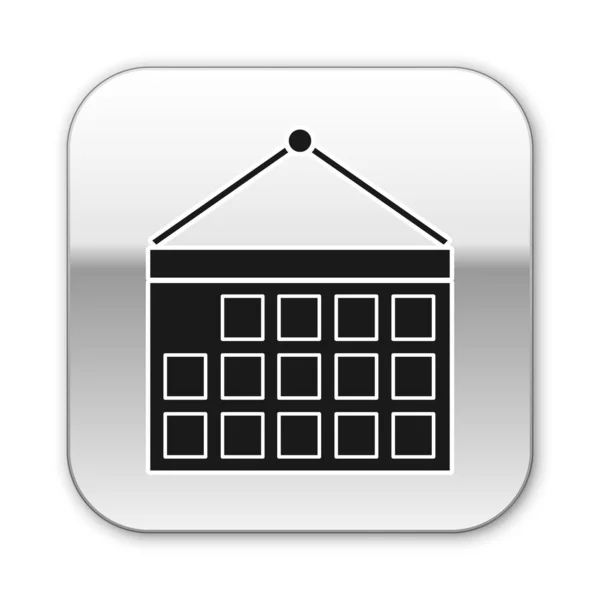 Svart kalender ikon isolerad på vit bakgrund. Händelse påminnelse symbol. Silverfyrkantig knapp. Vektor Illustration — Stock vektor