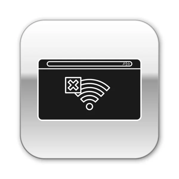 Noir Aucune icône de connexion Internet isolée sur fond blanc. Pas de wifi sans fil ou signe pour l'accès Internet à distance. Bouton carré argenté. Illustration vectorielle — Image vectorielle