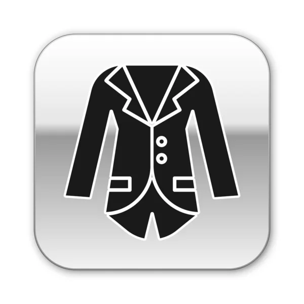 Blazer nero o icona giacca isolata su sfondo bianco. Pulsante quadrato argento. Illustrazione vettoriale — Vettoriale Stock