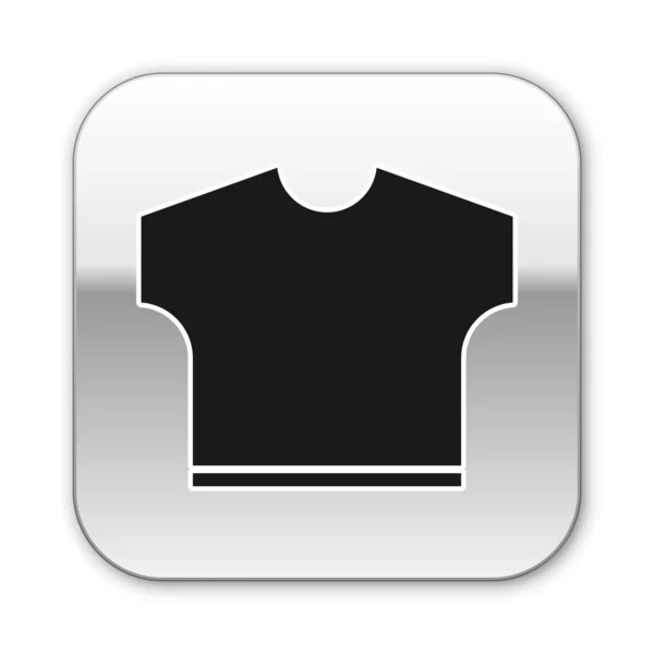 Black T-shirt icon isolated on white background. Silver square button. Vector Illustration — 스톡 벡터