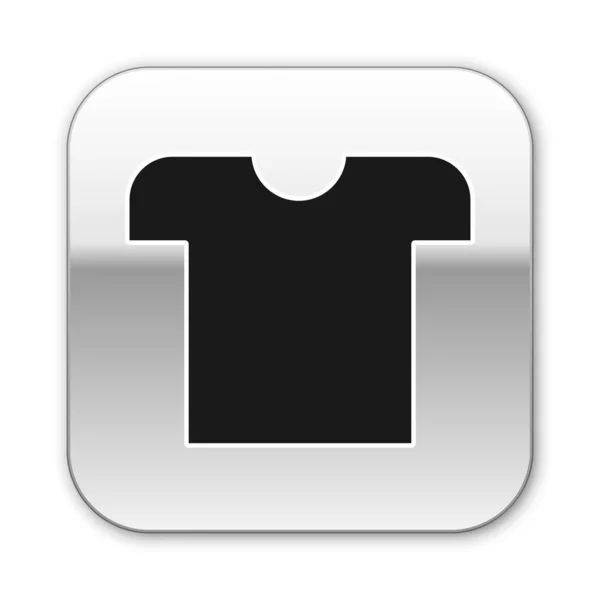 Black T-shirt icon isolated on white background. Silver square button. Vector Illustration — 스톡 벡터