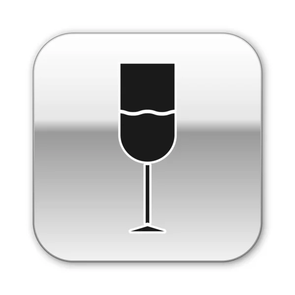 Černá skleněná ikona skla izolovaná na bílém pozadí. Ikona programu Wineglass. Symbol Goblet. Značka skleněné keramiky. Stříbrné čtvercové tlačítko. Vektorová ilustrace — Stockový vektor