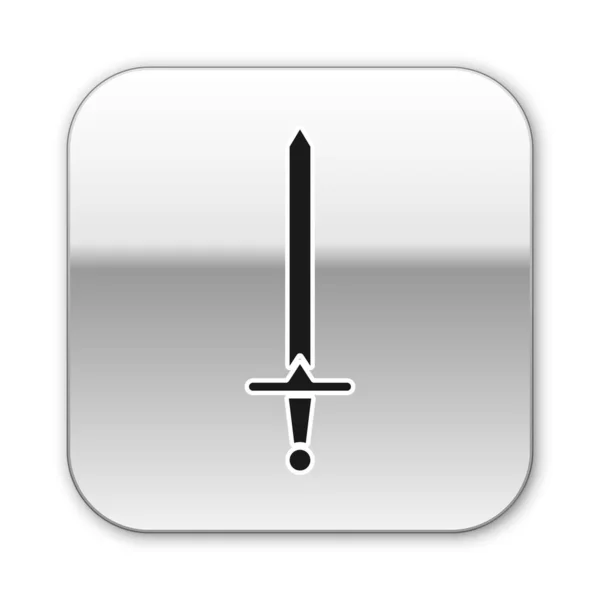 Black Medieval sword icon isolated on white background. Medieval weapon. Silver square button. Vector Illustration — 스톡 벡터