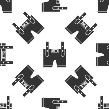 Gri Lederhosen ikonu beyaz arka planda kusursuz desen izole etti. Geleneksel Bavyera kıyafetleri. Oktoberfest kıyafeti. Pantolon ve pantolon askısı. Patrick günü. Vektör İllüstrasyonu