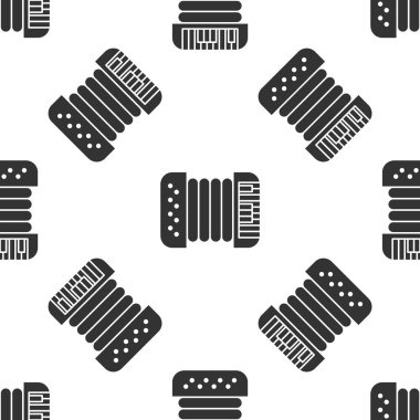 Gri enstrümanlı akordiyon ikonu beyaz arka planda kusursuz desen izole etti. Klasik bayan, harmonik. Vektör İllüstrasyonu