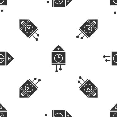 Gri Retro duvar saati simgesi izole Dikişsiz desen beyaz arka plan üzerinde. Guguklu saat işareti. Antika pendulum saati. Vektör çizim