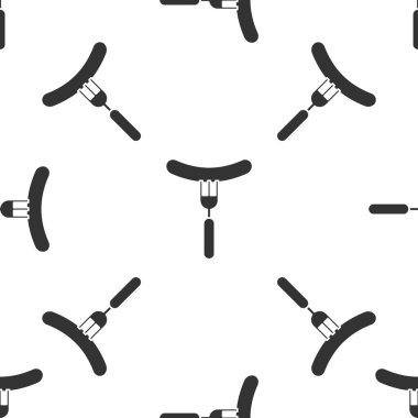 Çatal simgesindeki gri sosis beyaz arka planda izole edilmiş. Izgara sosis ve aroma işareti. Vektör İllüstrasyonu