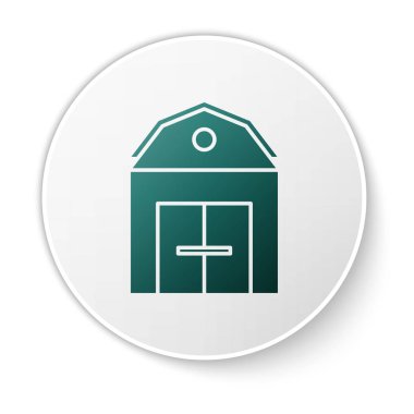 Yeşil Çiftlik Evi konsept simgesi beyaz arka planda izole edildi. Kırsal çiftlik manzarası. Beyaz daire düğmesi. Vektör İllüstrasyonu