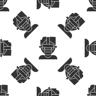 Gri sanal gerçeklik gözlüğü ikonu beyaz arka planda izole edilmiş kusursuz desen. Stereoskopik 3D VR maskesi. Vektör İllüstrasyonu