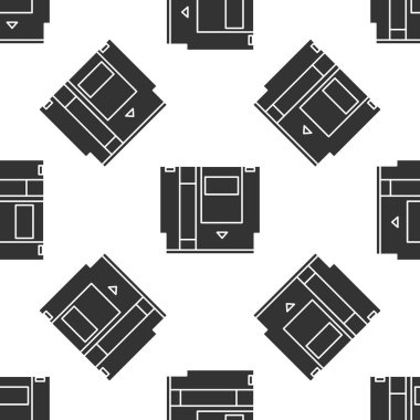 Gri Kartuş retro oyun konsol simgesi için izole edilmiş beyaz arkaplan üzerinde kusursuz desen. Televizyon oyunu kartuşu. Vektör İllüstrasyonu