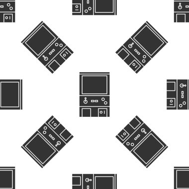 Gri Retro oyun makinesi simgesi beyaz arkaplanda izole edilmiş kusursuz desen. Vektör İllüstrasyonu