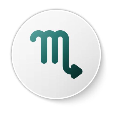 Yeşil Akrep burç simgesi beyaz arkaplanda izole edildi. Astrolojik yıldız falı koleksiyonu. Beyaz daire düğmesi. Vektör İllüstrasyonu