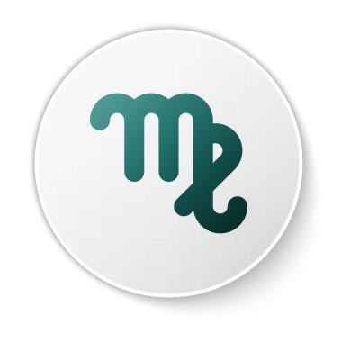 Beyaz arka planda yeşil başak burcu simgesi izole edildi. Astrolojik yıldız falı koleksiyonu. Beyaz daire düğmesi. Vektör İllüstrasyonu