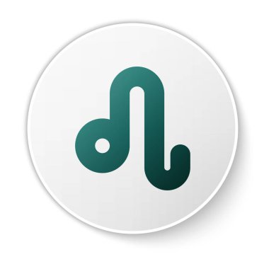 Yeşil Leo burç simgesi beyaz arkaplanda izole edildi. Astrolojik yıldız falı koleksiyonu. Beyaz daire düğmesi. Vektör İllüstrasyonu