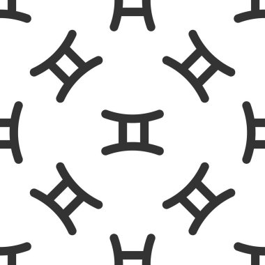 Gri Gemini burç simgesi beyaz arka planda izole edilmiş kusursuz desen. Astrolojik yıldız falı koleksiyonu. Vektör İllüstrasyonu