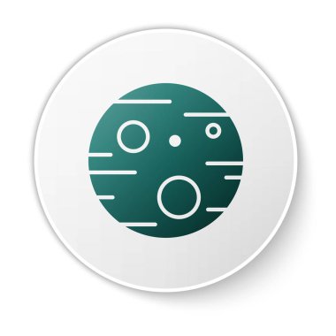 Yeşil Gezegen Mars simgesi beyaz arkaplanda izole edildi. Beyaz daire düğmesi. Vektör İllüstrasyonu