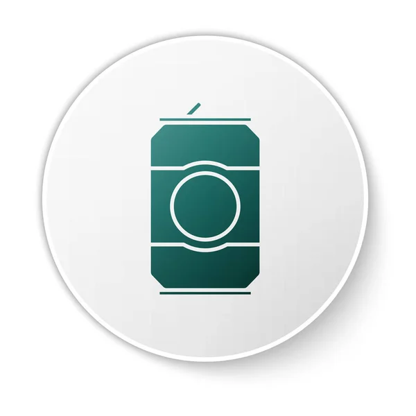 Grüne Bierdose Symbol isoliert auf weißem Hintergrund. weißer Kreis-Knopf. Vektorillustration — Stockvektor