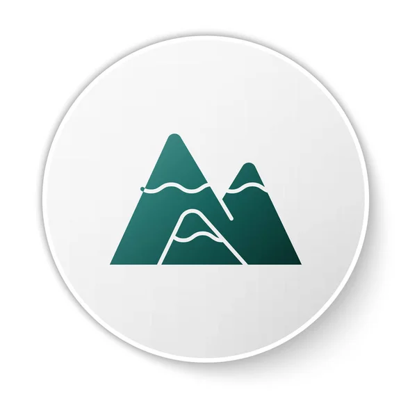 Grüne Berge Symbol isoliert auf weißem Hintergrund. Symbol für Sieg oder Erfolg. weißer Kreis-Knopf. Vektorillustration — Stockvektor