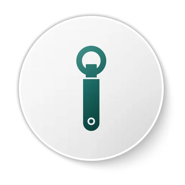 Zielony otwieracz do butelek ikona izolowane na białym tle. Biały przycisk koła. Ilustracja wektora — Wektor stockowy