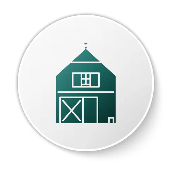 Ikona koncepcji Green Farm House odizolowana na białym tle. Rustykalny krajobraz. Biały przycisk koła. Ilustracja wektora — Wektor stockowy