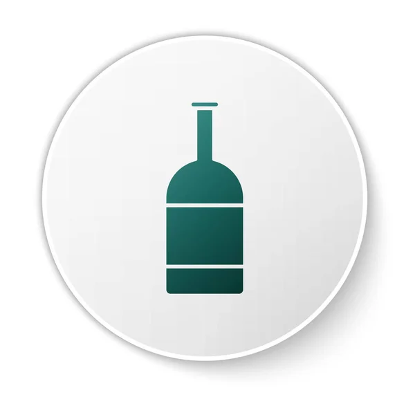 Green Beer bottle icon isolated on white background. White circle button. Vector Illustration — 스톡 벡터