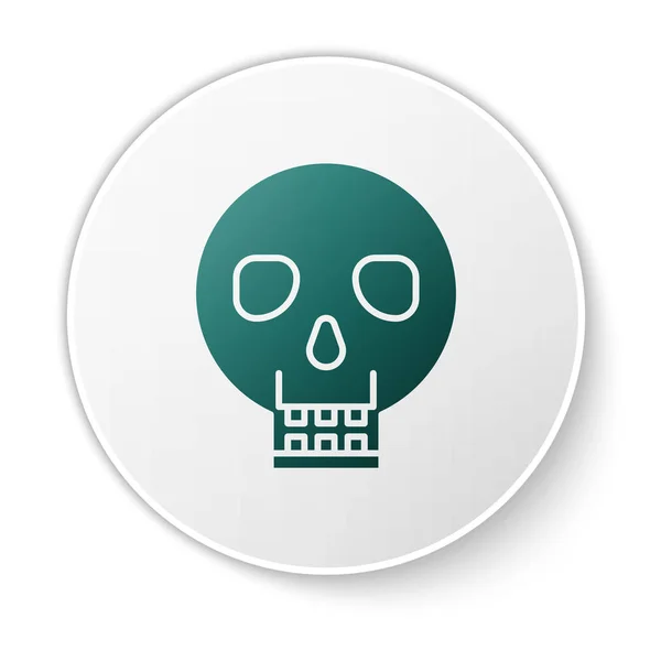 Grünes Totenkopf-Symbol isoliert auf weißem Hintergrund. fröhliche Halloween-Party. weißer Kreis-Knopf. Vektorillustration — Stockvektor