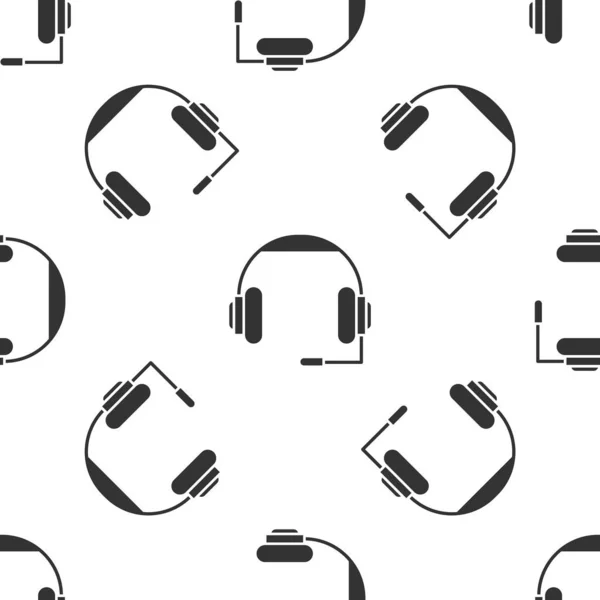 Grijze koptelefoon pictogram geïsoleerd naadloos patroon op witte achtergrond. Oortelefoons. Concept voor het luisteren naar muziek, service, communicatie en operator. Vector Illustratie — Stockvector