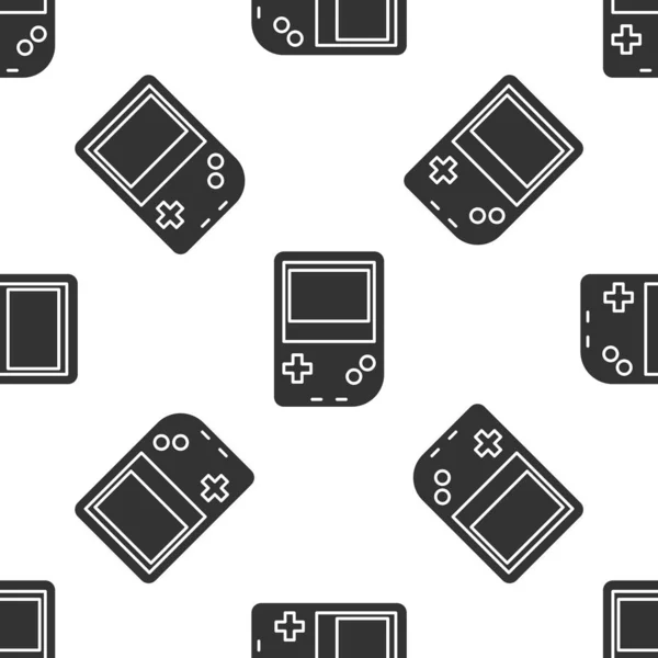 Ícone de console de videogame portátil cinza isolado padrão sem costura no fundo branco. Sinal do Gamepad. Conceito de jogo. Ilustração vetorial — Vetor de Stock