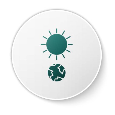 Yeşil Gündönümü simgesi beyaz arkaplanda izole edildi. Beyaz daire düğmesi. Vektör İllüstrasyonu