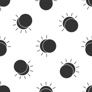 Güneş ikonunun gri tutulması beyaz arkaplandaki kusursuz deseni izole etti. Tam sonar tutulması. Vektör İllüstrasyonu