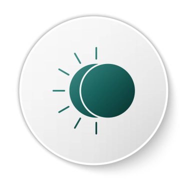 Beyaz arkaplanda izole edilmiş güneş ikonunun yeşil tutulması. Tam sonar tutulması. Beyaz daire düğmesi. Vektör İllüstrasyonu