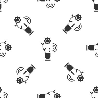 Gri Akıllı tarım teknolojisi. Uygulama simgesindeki tarım otomasyon sistemi beyaz arka planda izole edilmiş pürüzsüz desen. Vektör İllüstrasyonu