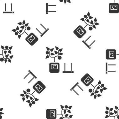 Gri Akıllı tarım teknolojisi. Uygulama simgesindeki tarım otomasyon sistemi beyaz arka planda izole edilmiş pürüzsüz desen. Vektör İllüstrasyonu